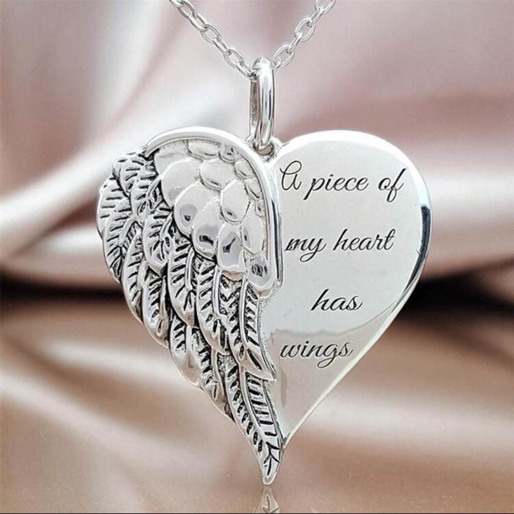 Heart Necklace, Angel Wing Necklace, A Piece of My Heart Has Wings Necklace